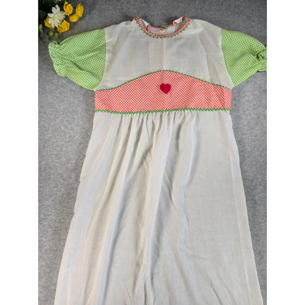 Miss B Nightgown Girls Size 12 White Gingham Heart Vintage 70s Prairie Cottage